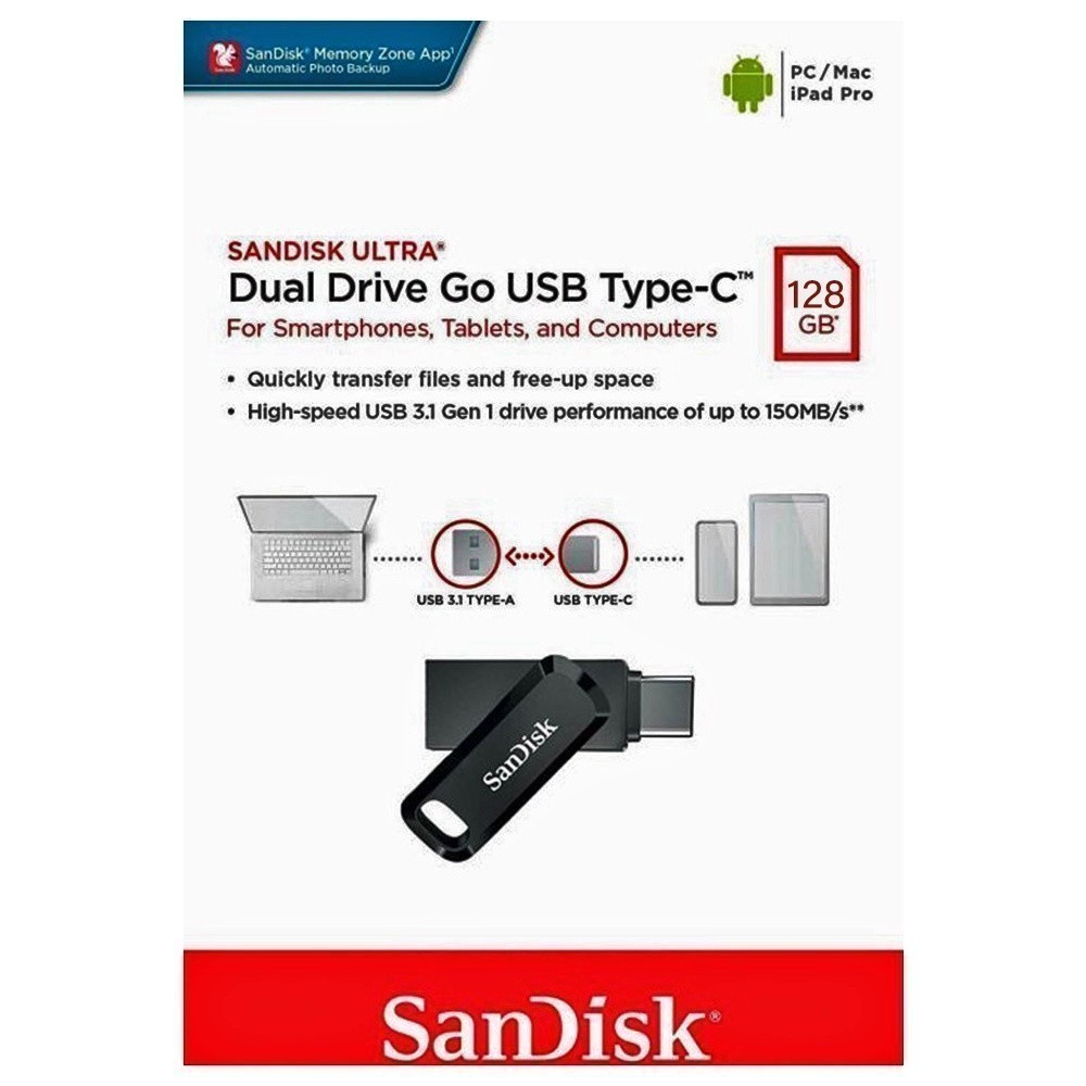 Sandisk Flashdisk Ultra Dual Drive Go SDDDC3 USB Type-C - 128GB 400MB/s
