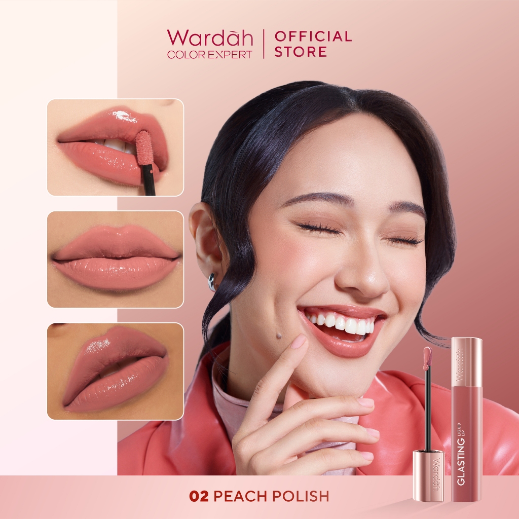 Wardah Glasting Liquid Lip 3.5gr (Lip Cream Transferproof) - 02 Peach Polish