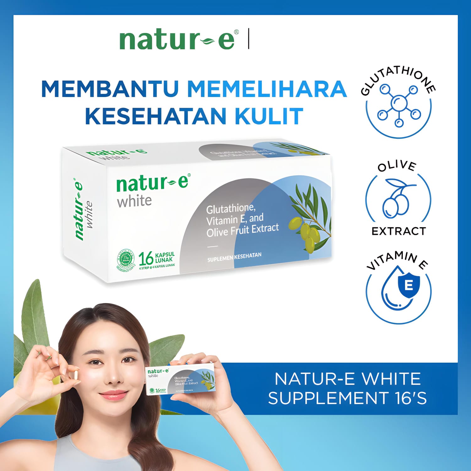 Natur-E White Supplement Soft Capsule 16s - Vitamin E Suplemen Kesehatan