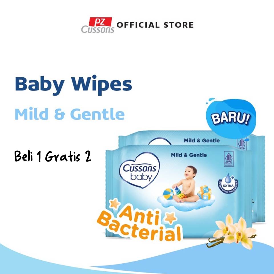 (Beli 1 Gratis 2) Cussons Baby Wipes Tissue Basah 45s - Biru