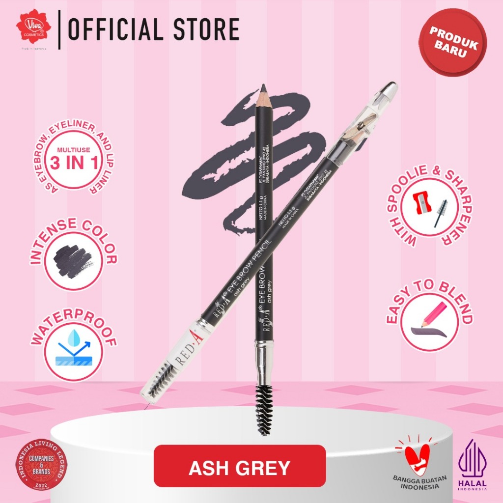 Red-A Eye Brow Pencil 1.1gr (Pensil Alis) - Ash Grey