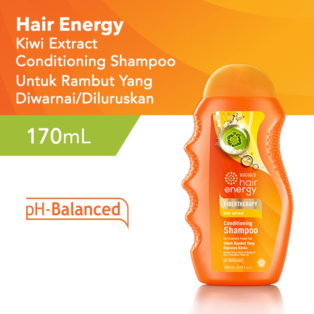Makarizo Hair Energy Conditioning Shampoo Fibertherapy 170ml Botol - Kiwi (Kuning)