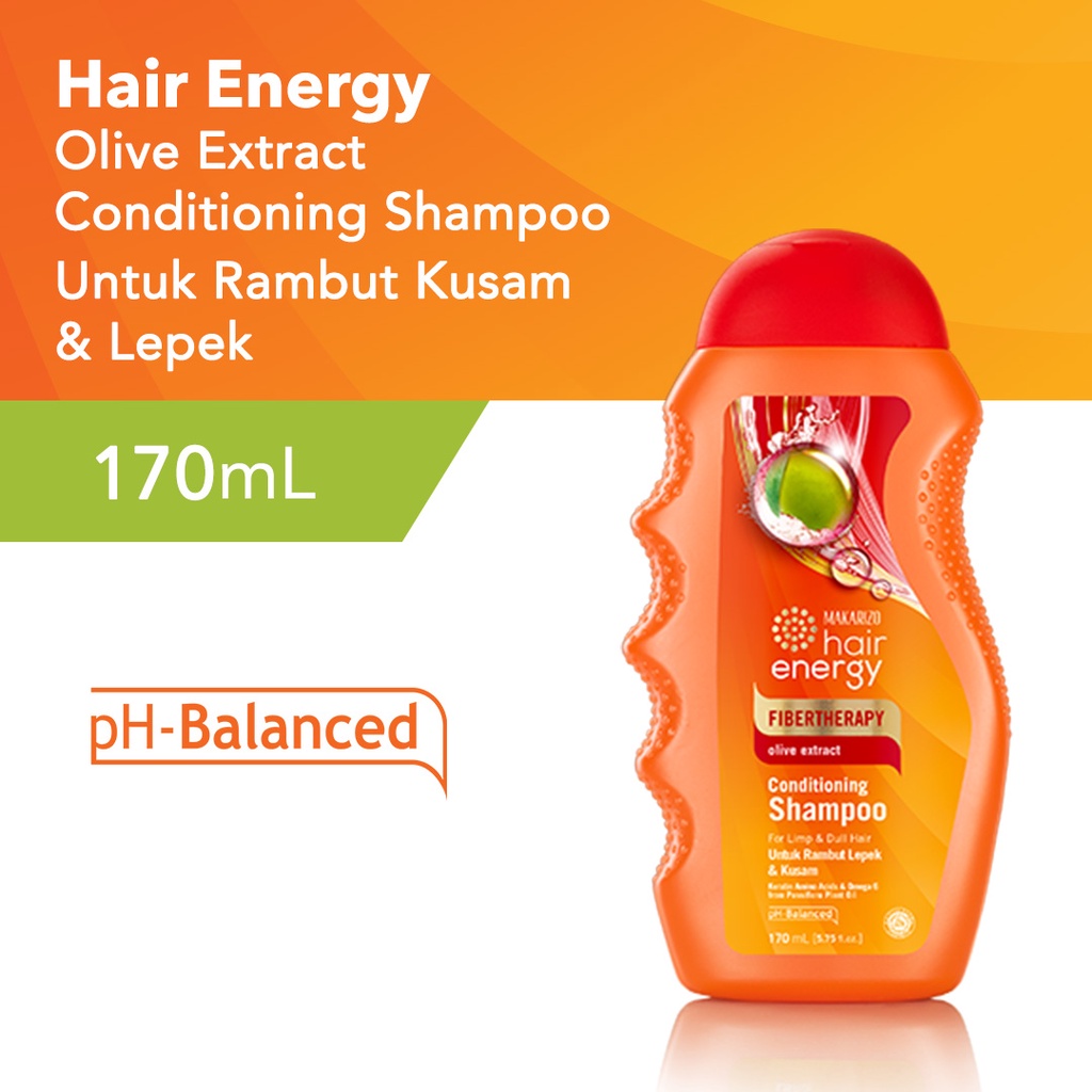 Makarizo Hair Energy Conditioning Shampoo Fibertherapy 170ml Botol - Olive (Merah)