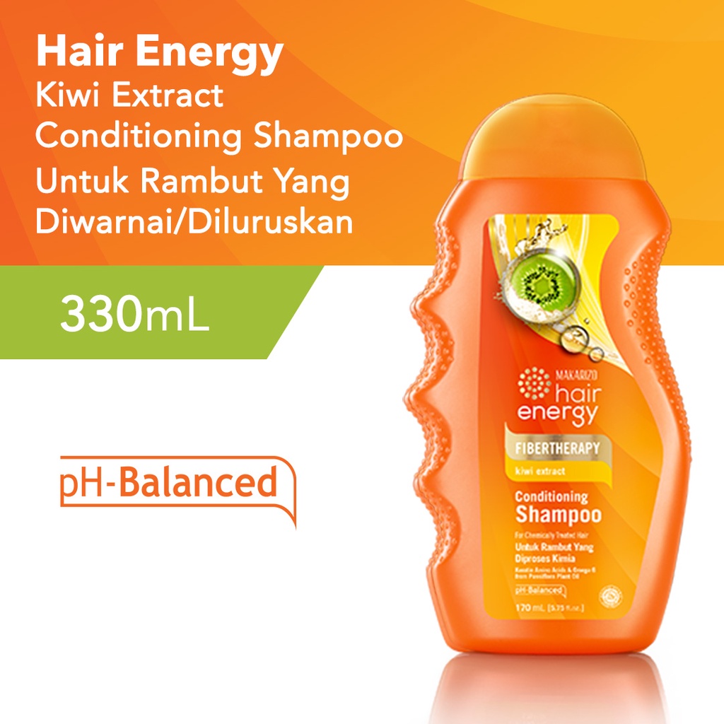 Makarizo Hair Energy Conditioning Shampoo Fibertherapy 330ml Botol - Kiwi (Kuning)