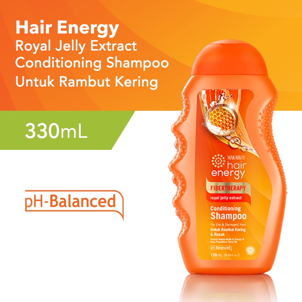 Makarizo Hair Energy Conditioning Shampoo Fibertherapy 330ml Botol  - Royal Jelly (Orange)