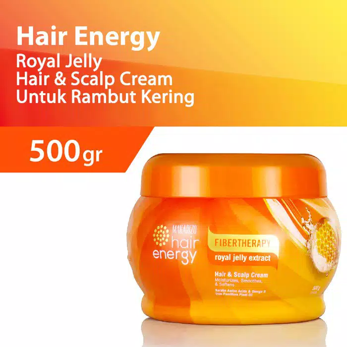 Makarizo Hair Energy Fiber Hair & Scalp Creambath 500gr Jar - Royal Jelly (Orange)
