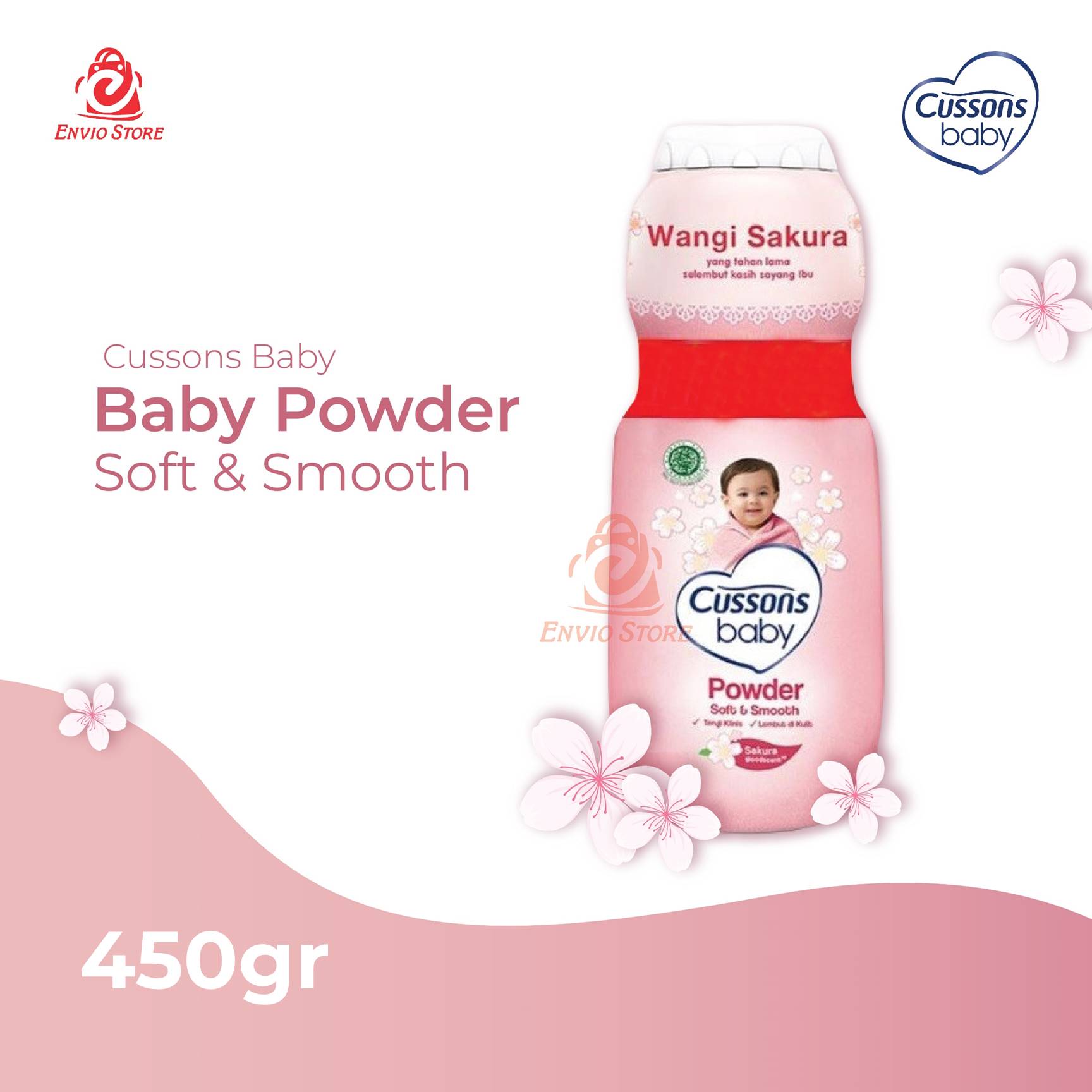 Cussons Baby Bedak Powder 450gr (350+100) - Pink Soft & Smooth