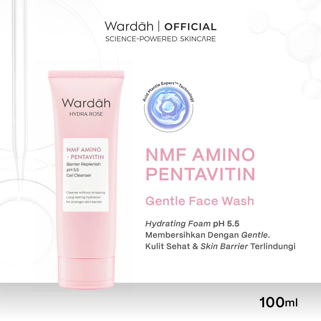 Wardah Hydra Rose NMF Amino + Pentavitin Barrier Replenish pH 5.5 Gel Cleanser 100ml