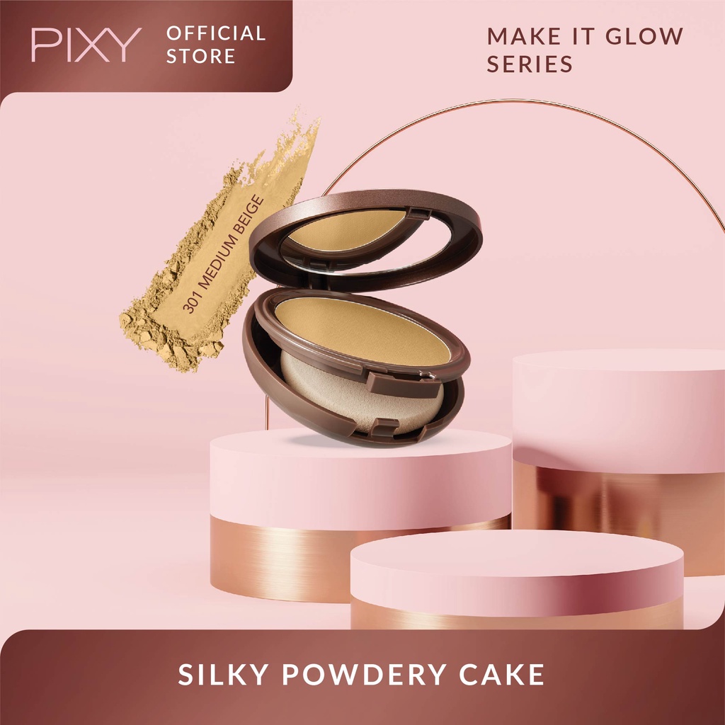 Pixy Make It Glow Silky Powdery Cake FULL SIZE 301 Medium Beige
