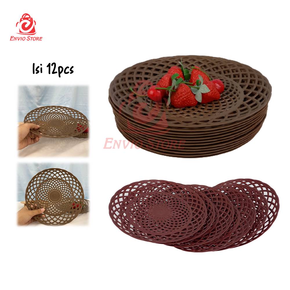 (Isi 12) Piring Plastik Motif Rotan