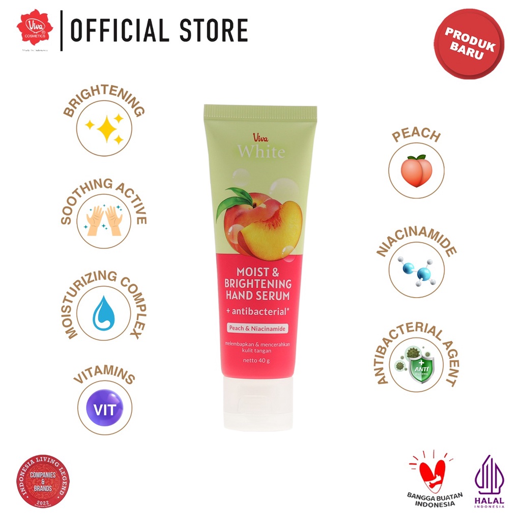 Viva White Hand Serum + Antibacterial 40gr - Peach & Niacinamide (Pink)