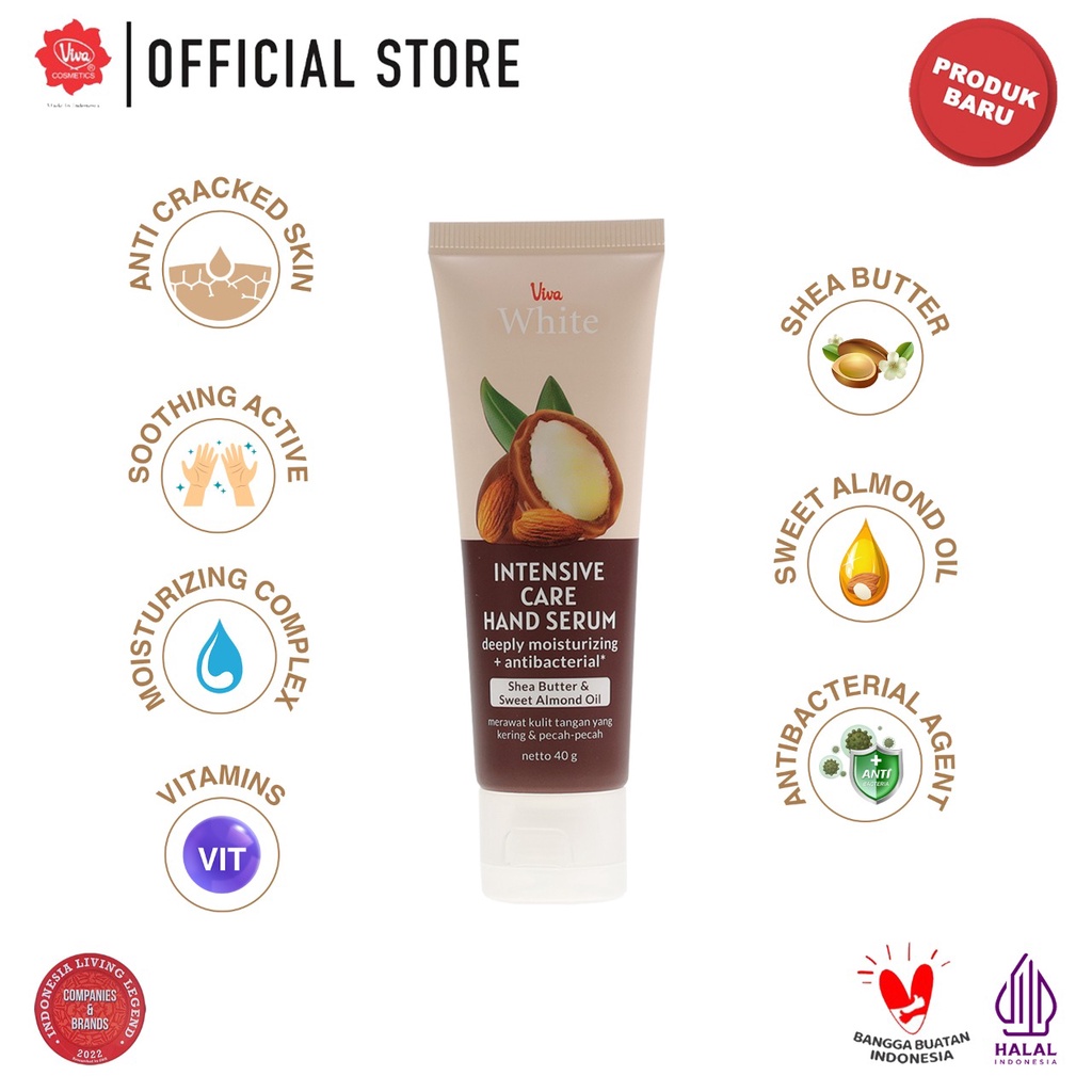 Viva White Hand Serum + Antibacterial 40gr - Shea Butter & Sweet Almond Oil (Coklat)