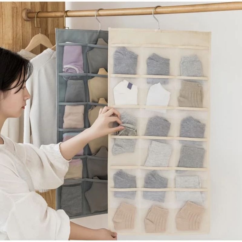 Hanging Underwear Pouch 30 Sekat Bahan Jaring (2 Sisi)