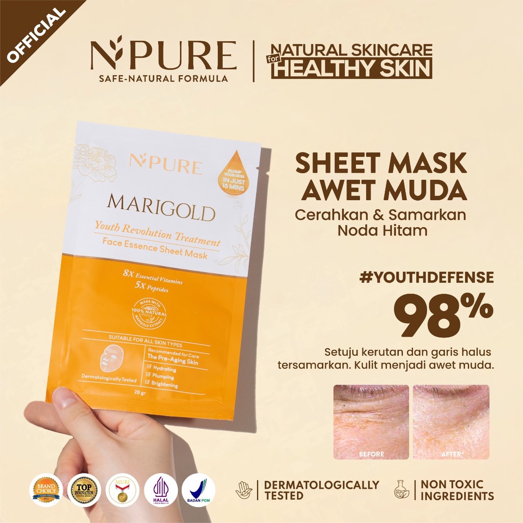 **Npure Marigold Youth Revolution Treatment Face Essence Sheet Mask 28gr