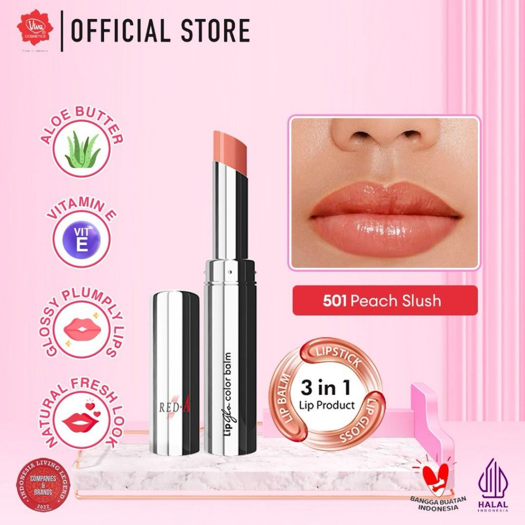 Red-A Lip Glo Color Balm 3in1 - 501 Peach Slush (Lip Glow + Lip Balm + Lipstick)
