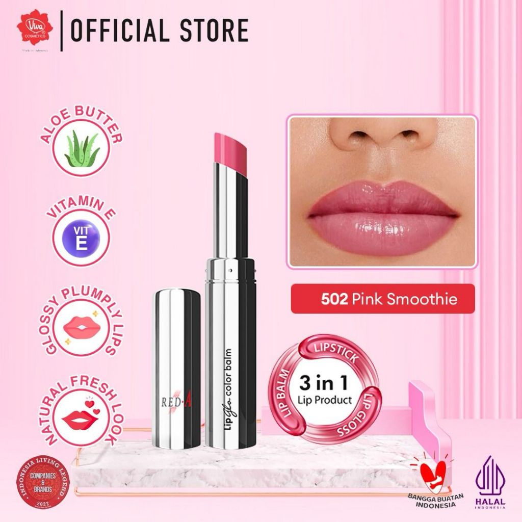 Red-A Lip Glo Color Balm 3in1 - 502 Pink Smoothe (Lip Glow + Lip Balm + Lipstick)