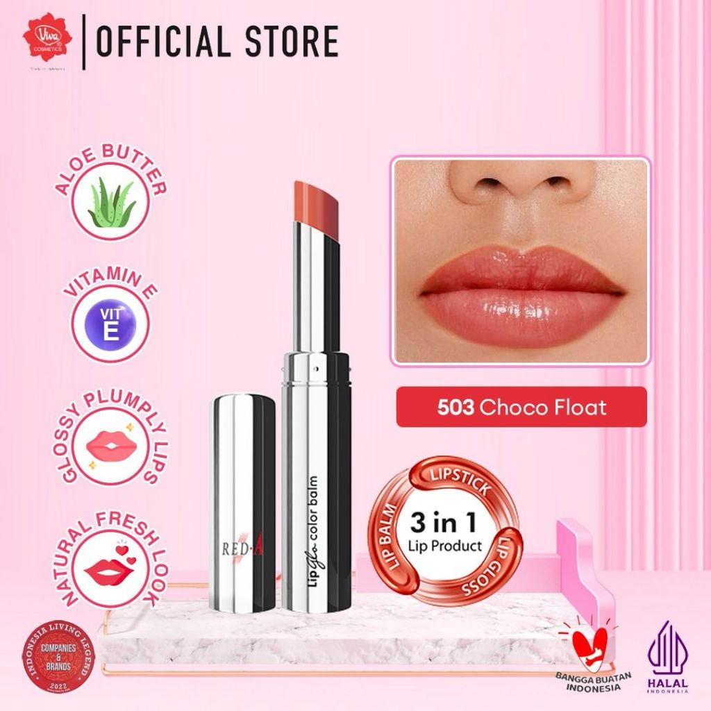 Red-A Lip Glo Color Balm 3in1 - 503 Choco Float (Lip Glow + Lip Balm + Lipstick)