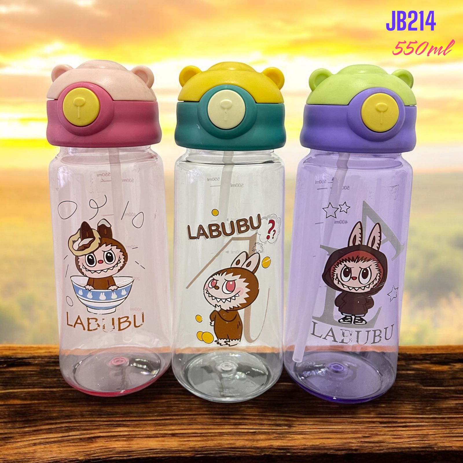 Botol Minum LABUBU MINI 550ml (JB214) - Botol Minum Anak Lucu (Free Sedotan)