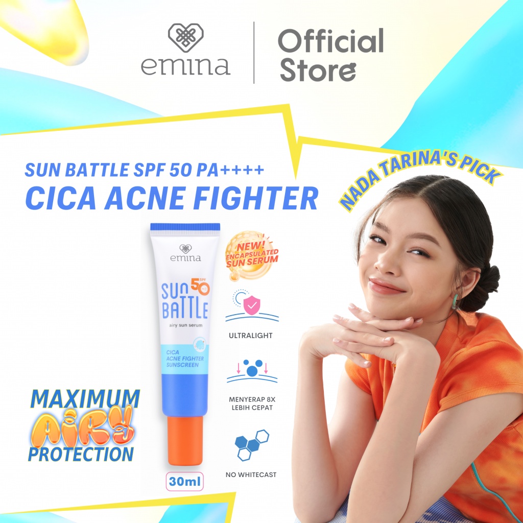 Emina Sun Battle Airy Sun Serum SPF50 PA++++ - Cica Acne Fighter Sunscreen 30ml
