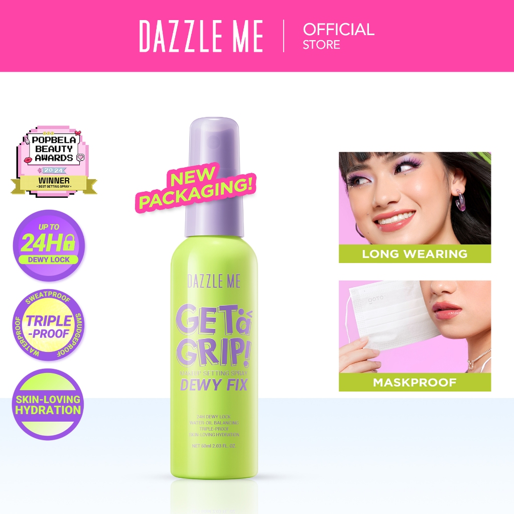 Dazzle Me Get a Grip! Makeup Setting Spray DEWY Fix 60ml (HIJAU)