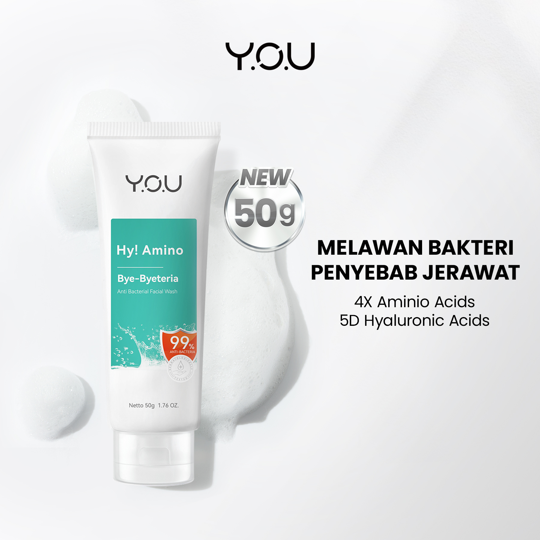 YOU Hy! Amino Bye-Byeteria Anti Bacterial Facial Wash 50gr (Tosca)
