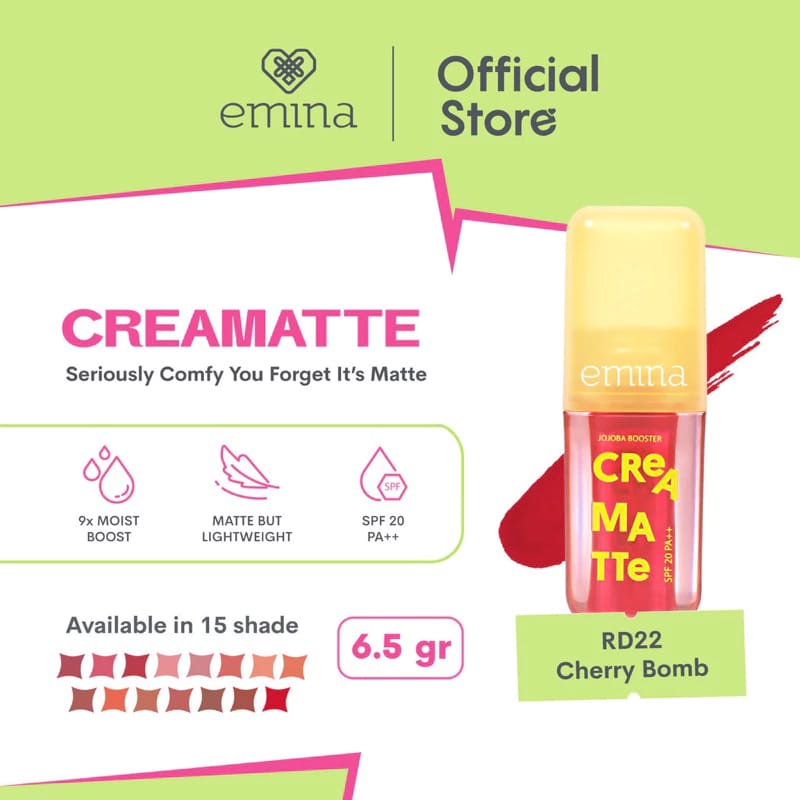 Emina Creamatte With Jojoba Booster SPF 20 PA++ 4gr - RD22 Cherry Bomb