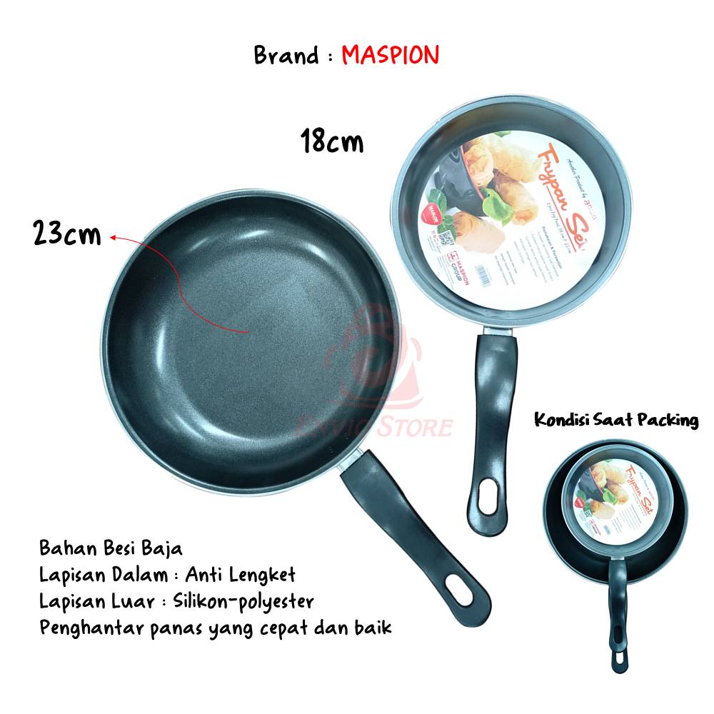 MASPION Teflon Fry Pan Set 2in1 Hitam - Frypan Wajan Size 18cm & 23cm