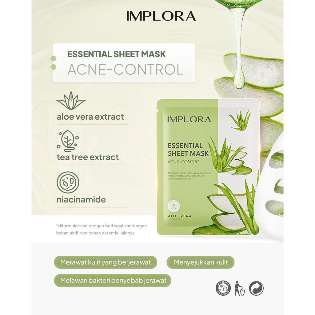 Implora Essential Sheet Mask 25gr - Aloe Vera (Acne Control)