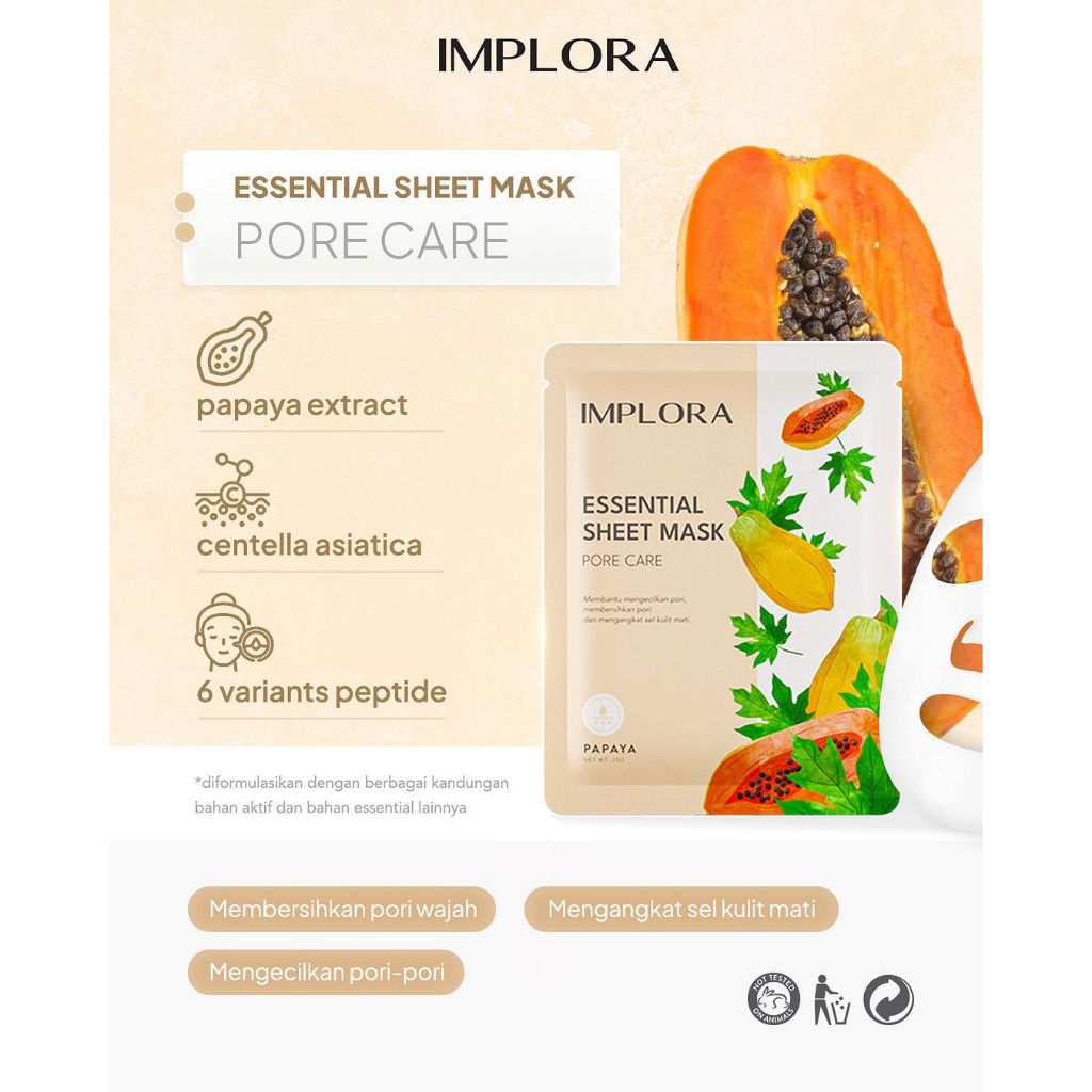 Implora Essential Sheet Mask 25gr - Papaya (Pore Care)