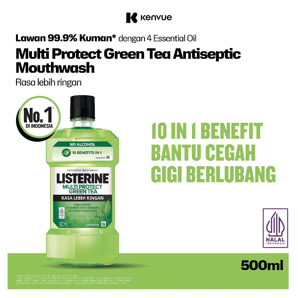 Listerine Antiseptic Mouthwash - Multi Protect Green Tea 500ml