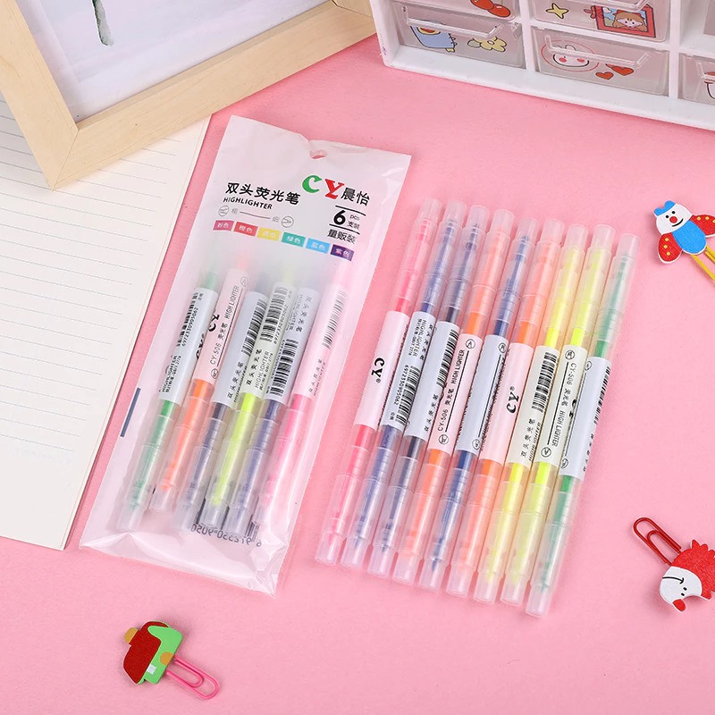 (Isi 6pcs) Stabilo 2 Sisi - Highlighter / Penanda