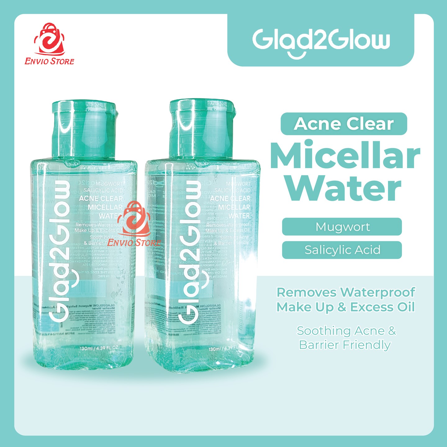 Glad 2 Glow Micellar Water - Mugwort Salicylic Acid Acne Clear 130ml