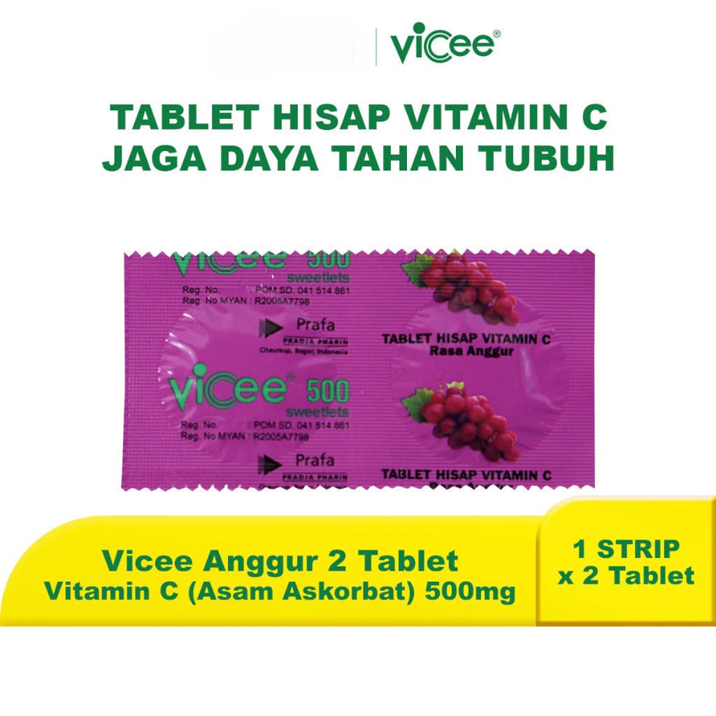 Vicee 500 Sweetlets Tablet Hisap Vitamin C (1 Strip 2 Tablet) - Rasa Anggur