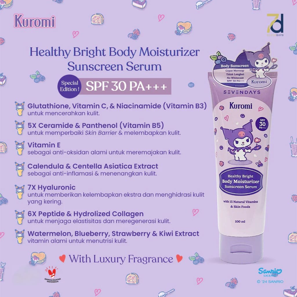 Sevendays Healthy Bright Body Moisturizer Sunscreen Serum 100ml - Kuromi
