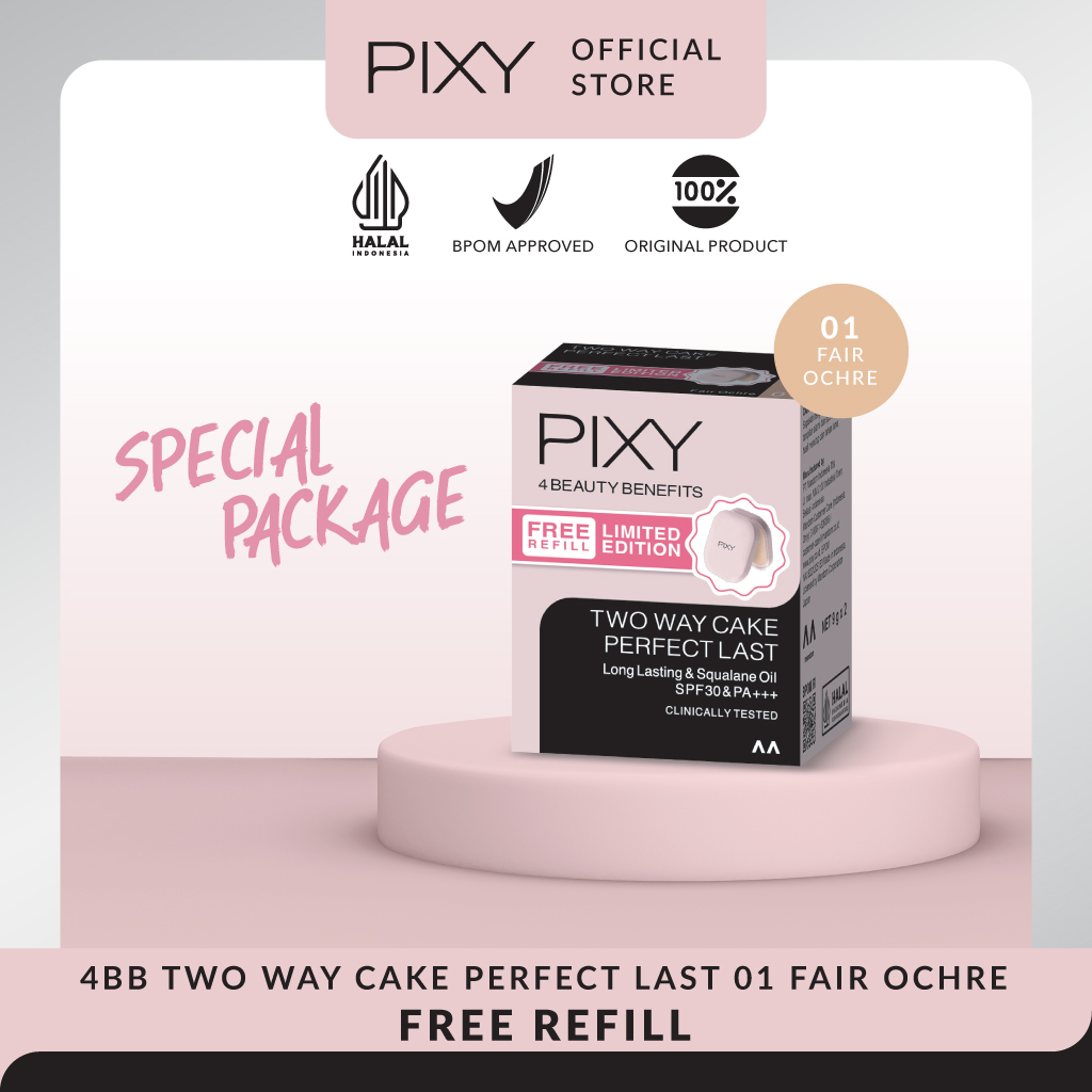 Pixy (Buy1 Free1) UV Whitening 4 Beauty Benefits TWC Perfect Last Full Size + Refill - 01 Fair Ochre